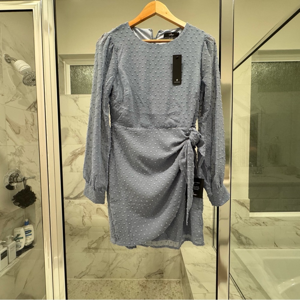 Lulus Much Love Light Blue Swiss Dot Long